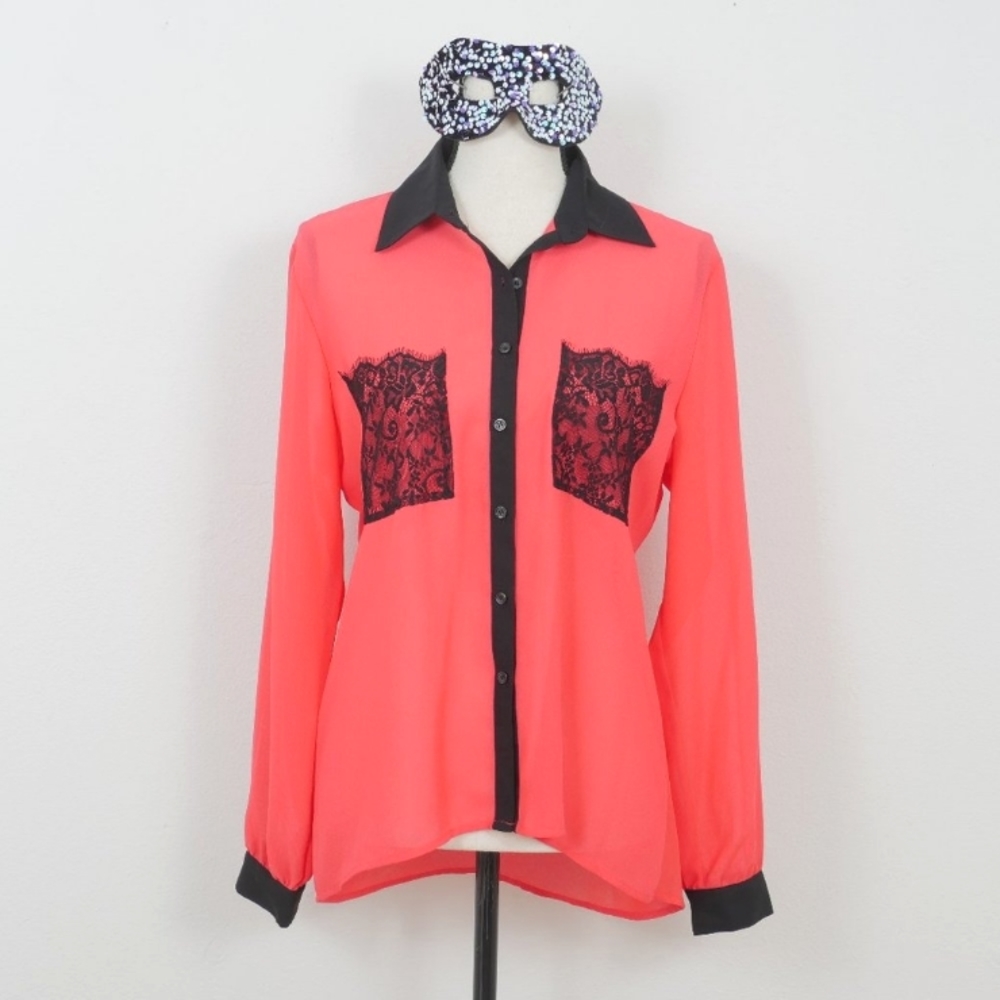 Miss Tina by Tina Knowles Orange Black Med Blouse